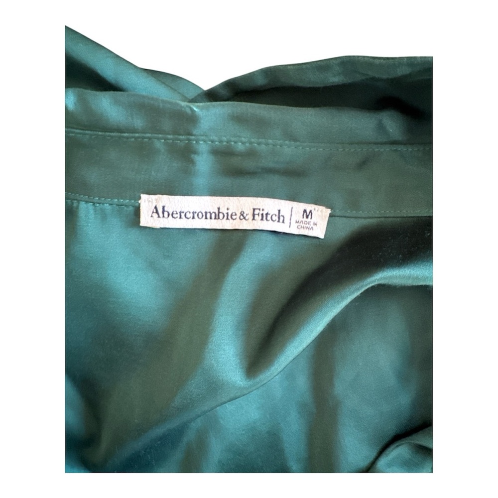 Abercrombie & Fitch Teal Satin Shirt Dress Tie Waist Size M - Picture 6 of 6